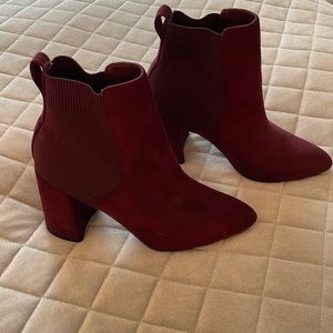 Burgundy Faux Suede Ankle Boots